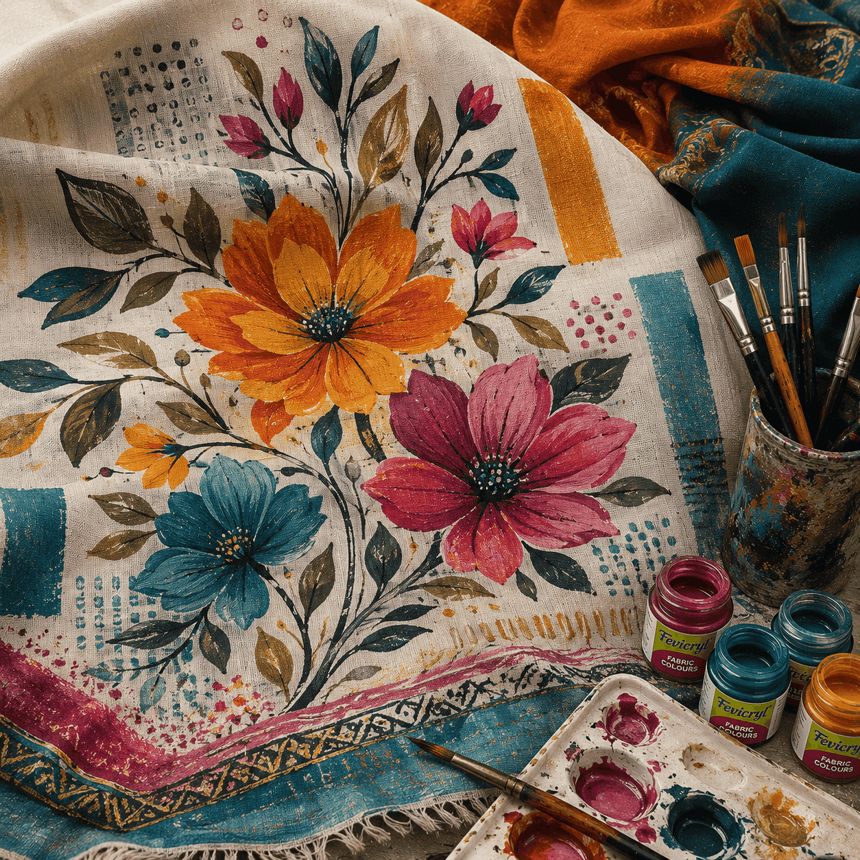 Fabric painting and hand-painted textile artwork by Anshika Goyal